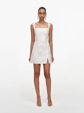 Self Portrait White Sequin Lace Mini Dress